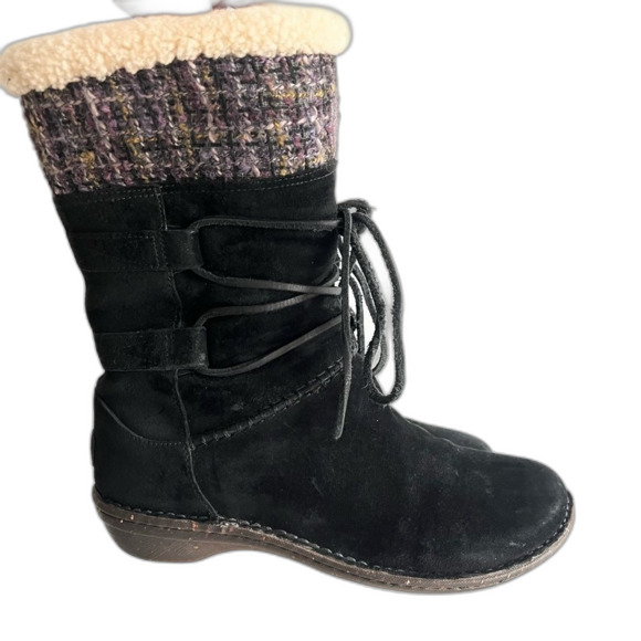 UGG Tanasa Black Suede Leather Shearling Calf Height Winter Boot Womens Size 9 - Picture 2 of 16